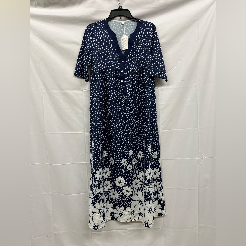 Boho style maxi dress in navy blue and white. NWT!